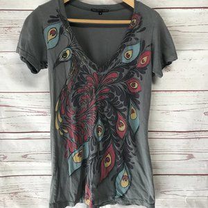 Truly Madly Deeply Deep V-neck Peacock T-shirt